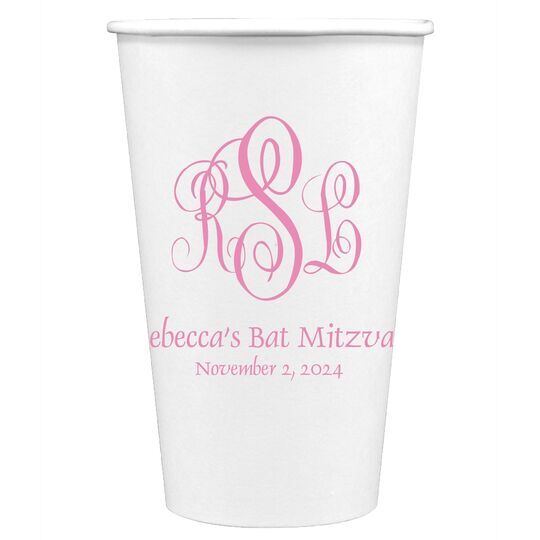 Script Monogram with Small Initials plus Text Paper Coffee Cups